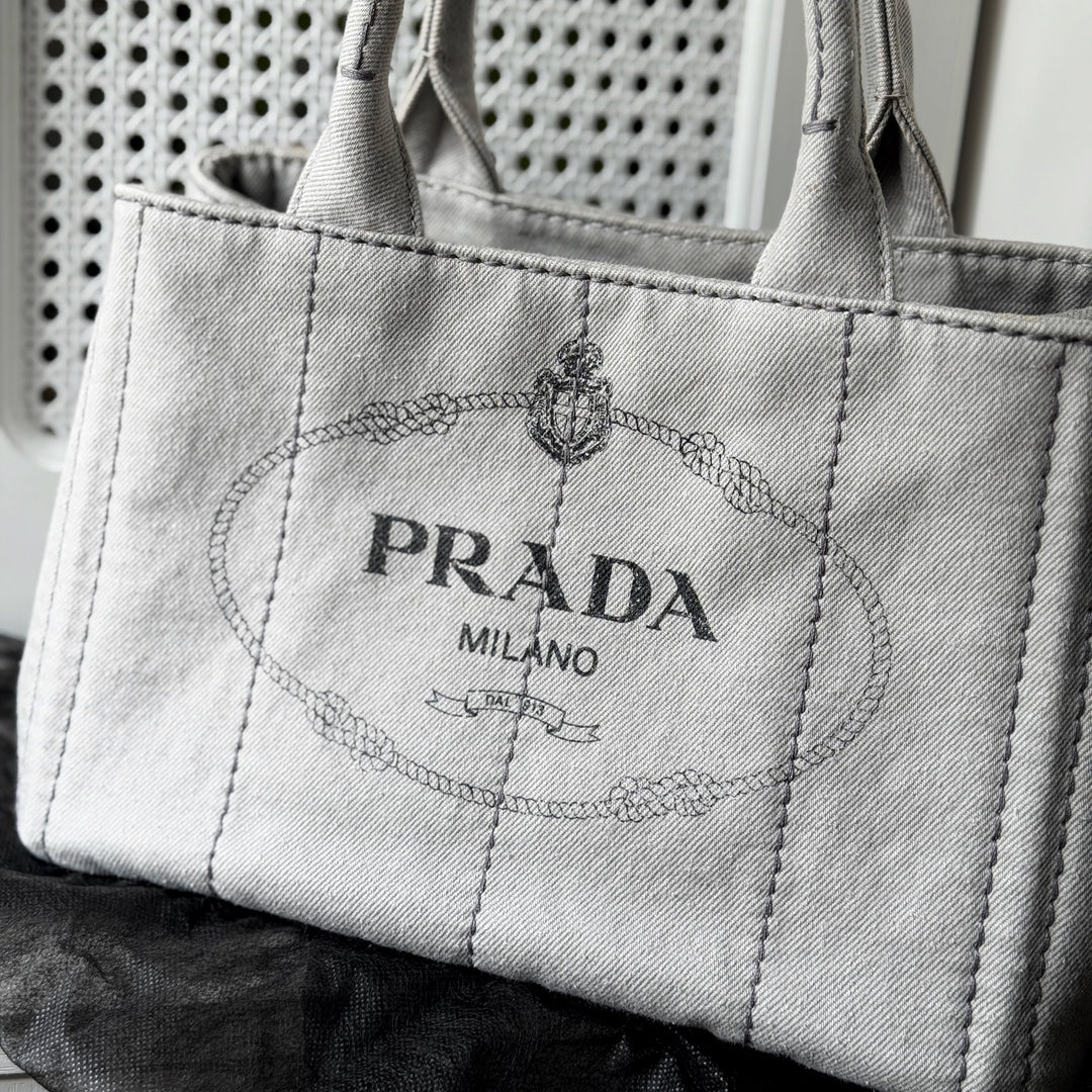 Prada canapa 2way denim shoulder hand bag