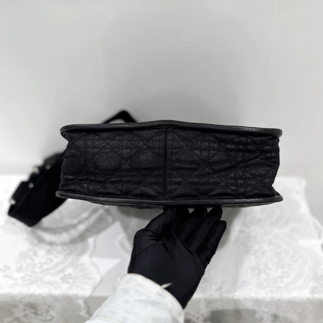 Dior black cannage quilt canves cross body bag