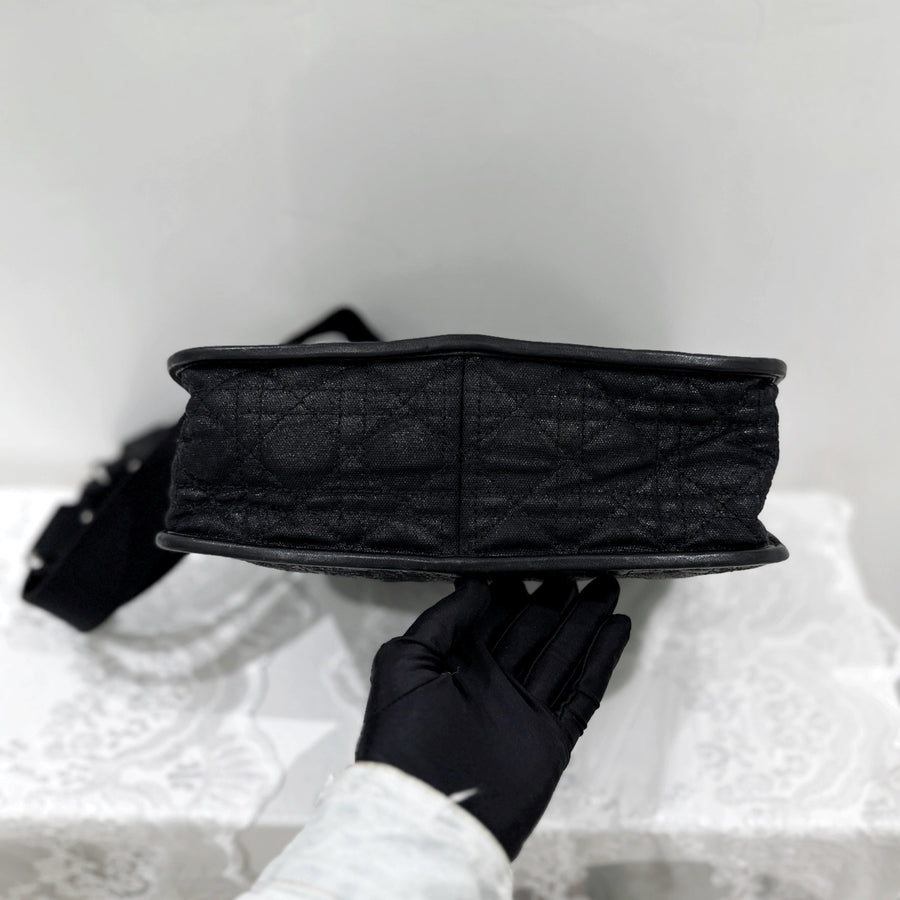 Dior black cannage quilt canves cross body bag