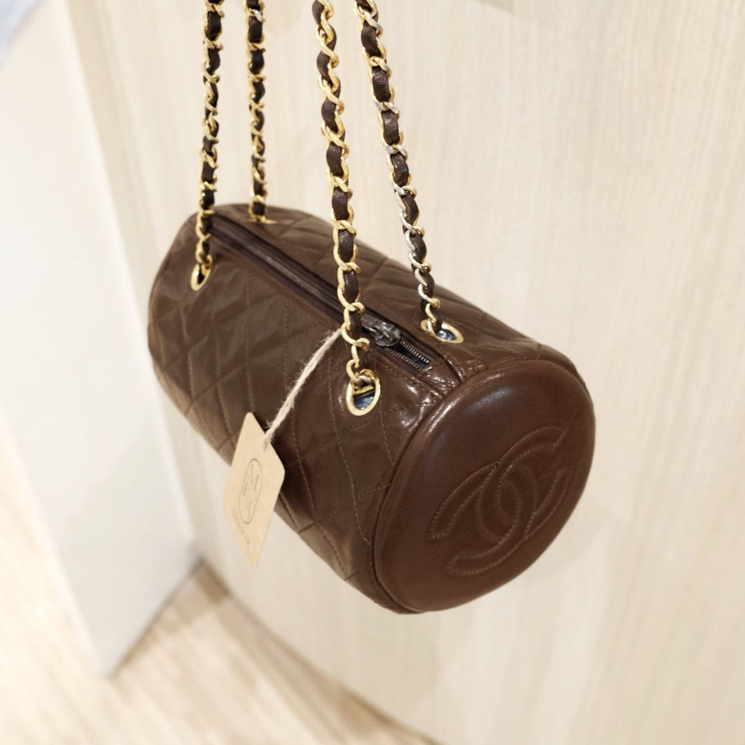 Chanel vintage quilted lambskin cylinder bag