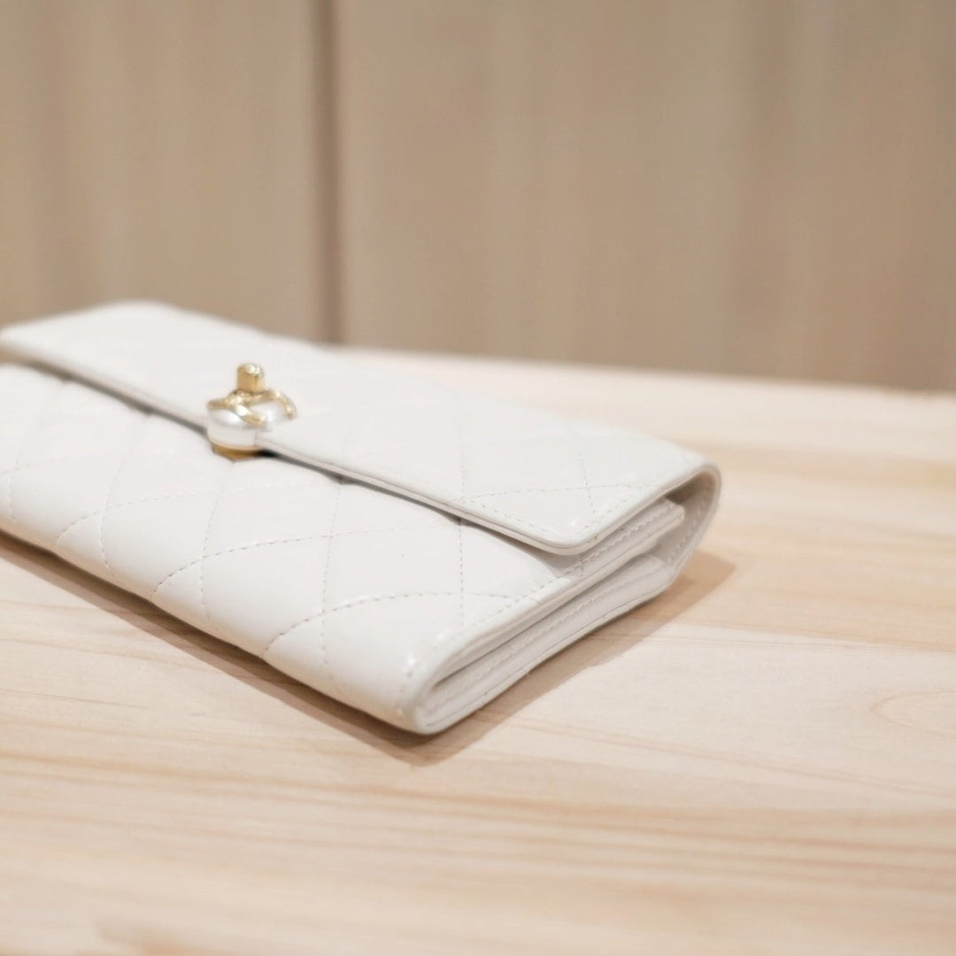 Chanel lambskin pearl CC long wallet