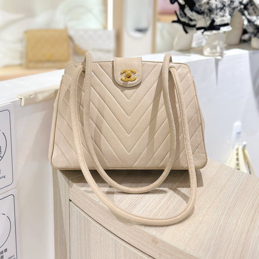 Chanel vintage V shape suede leather tote bag