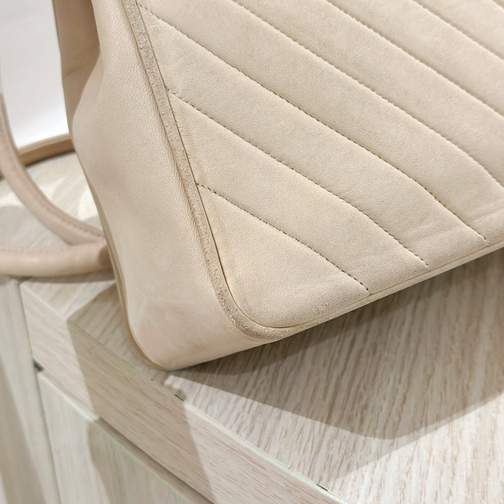 Chanel vintage V shape suede leather tote bag