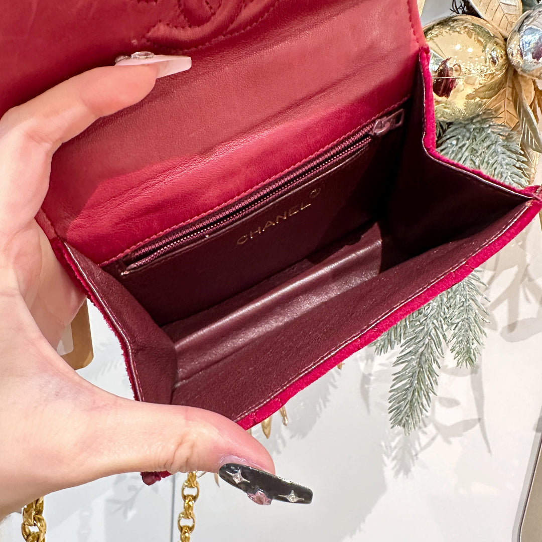 Chanel vintage velvet camellia  mini flap bag
