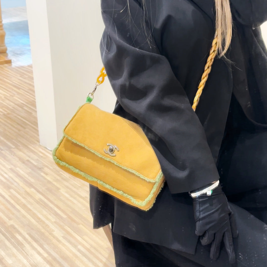 Chanel vintage suede clutch+chain