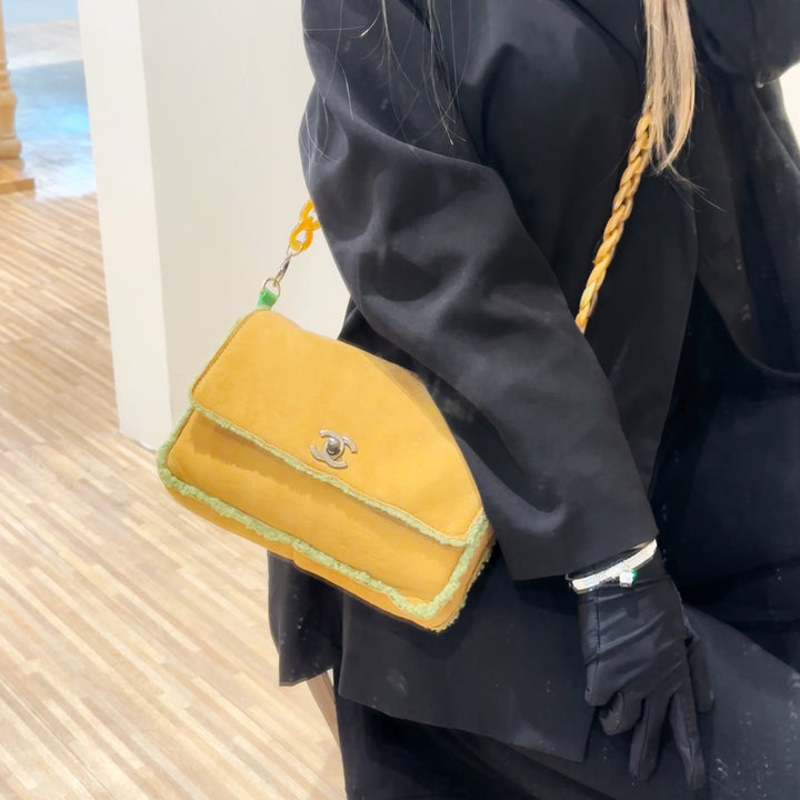 Chanel vintage suede clutch+chain