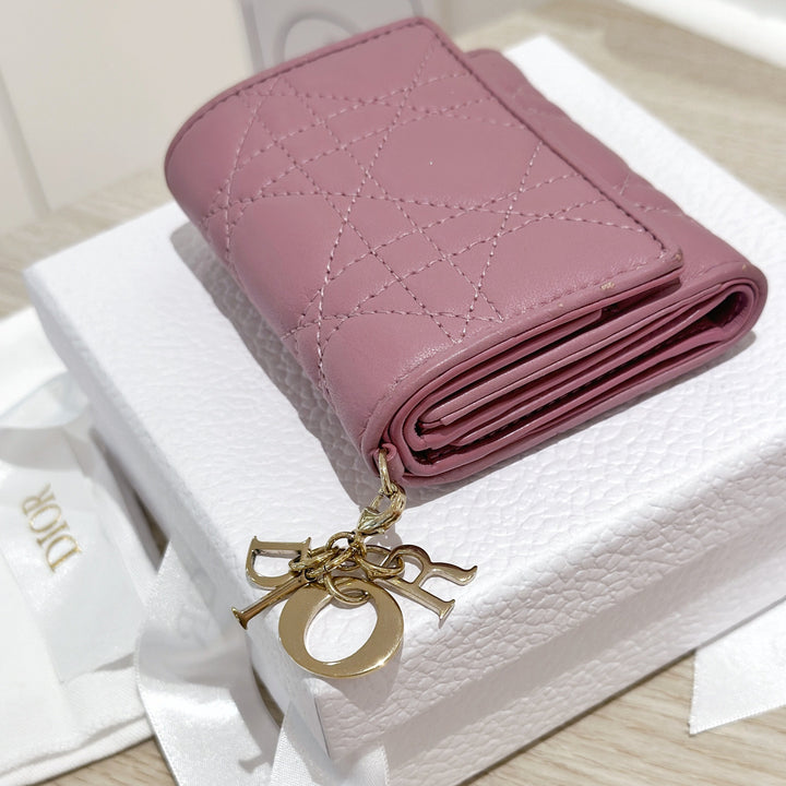 Christian Dior LADY DIOR Lambskin Folding Wallet Small Wallet