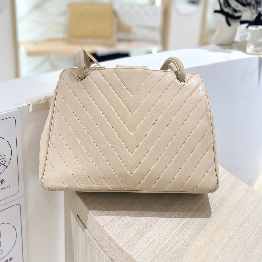 Chanel vintage V shape suede leather tote bag