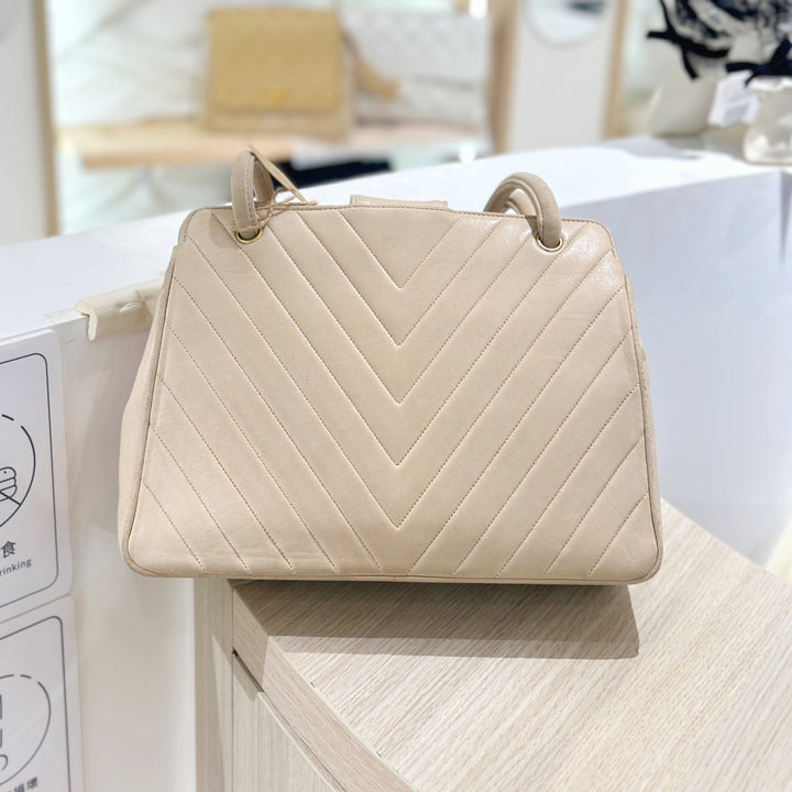 Chanel vintage V shape suede leather tote bag