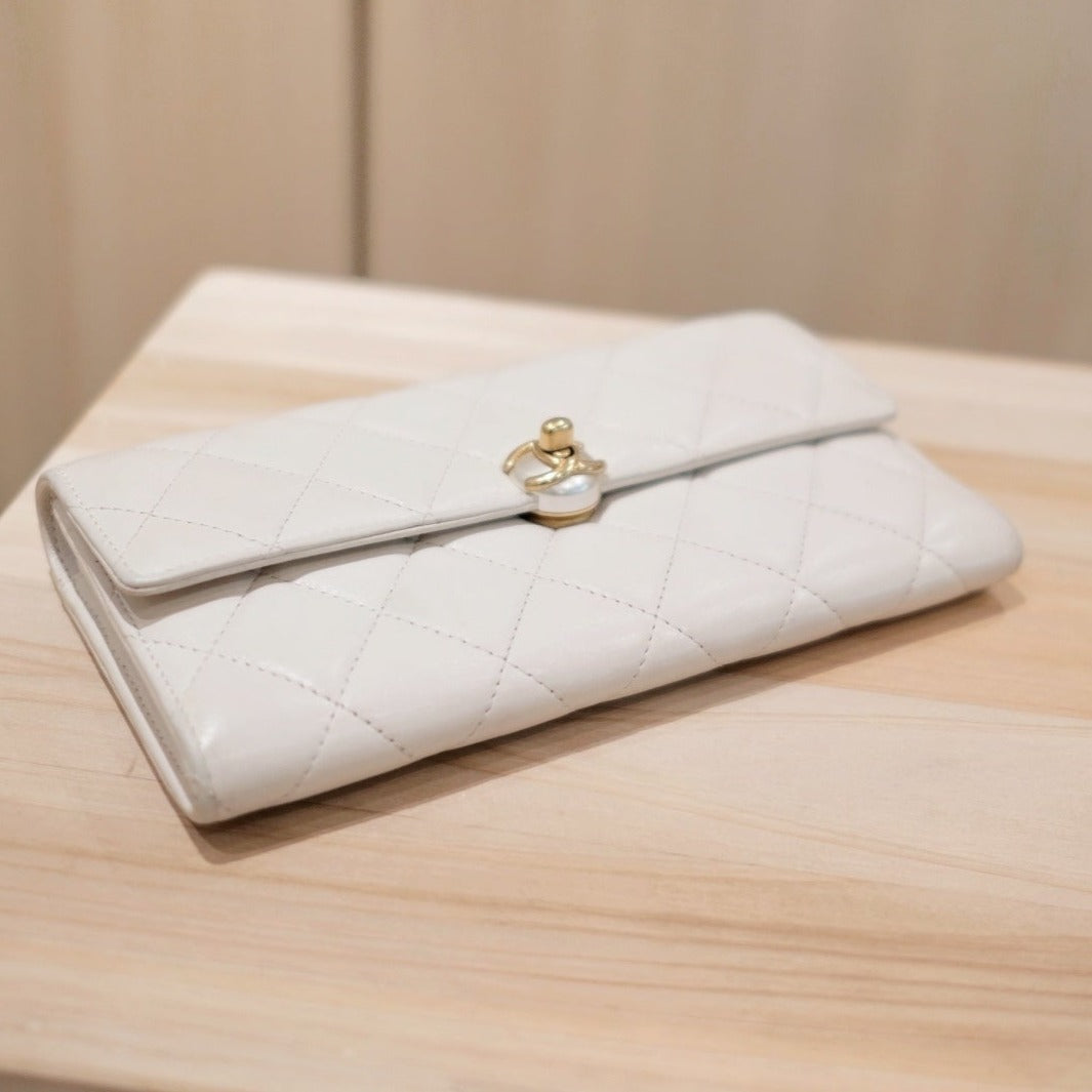 Chanel lambskin pearl CC long wallet