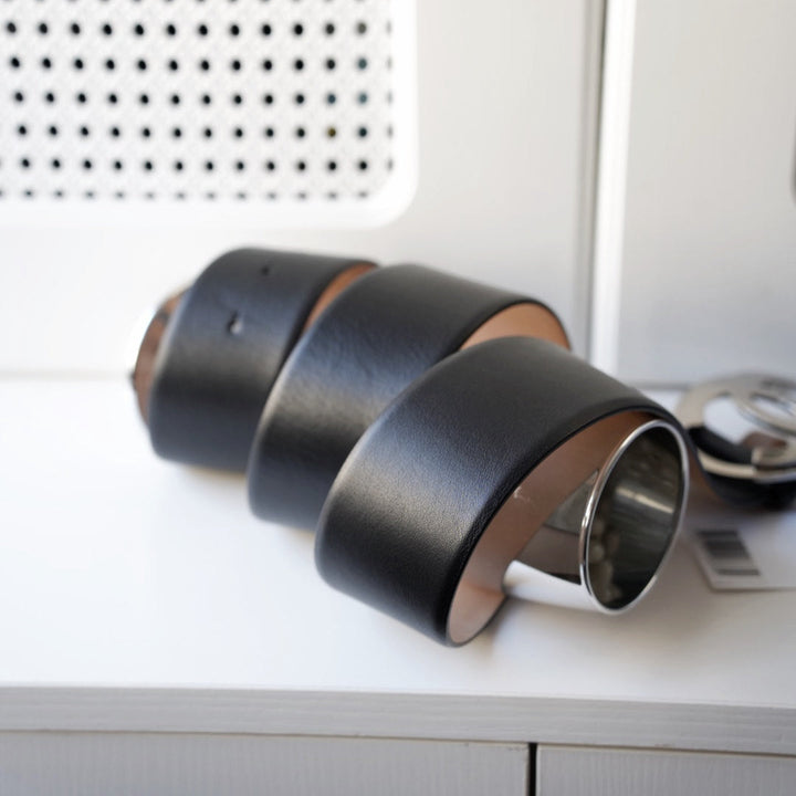 Chanel Black Leather CC Oval Wide Belt