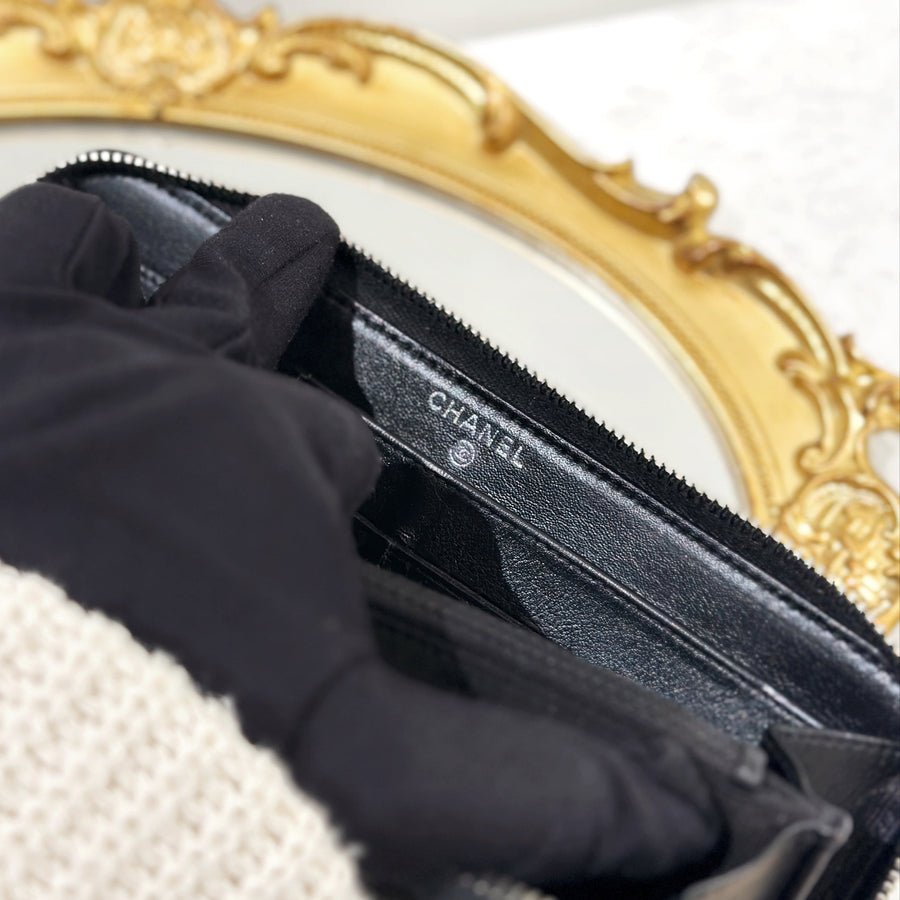Chanel caviar long wallet black/silver