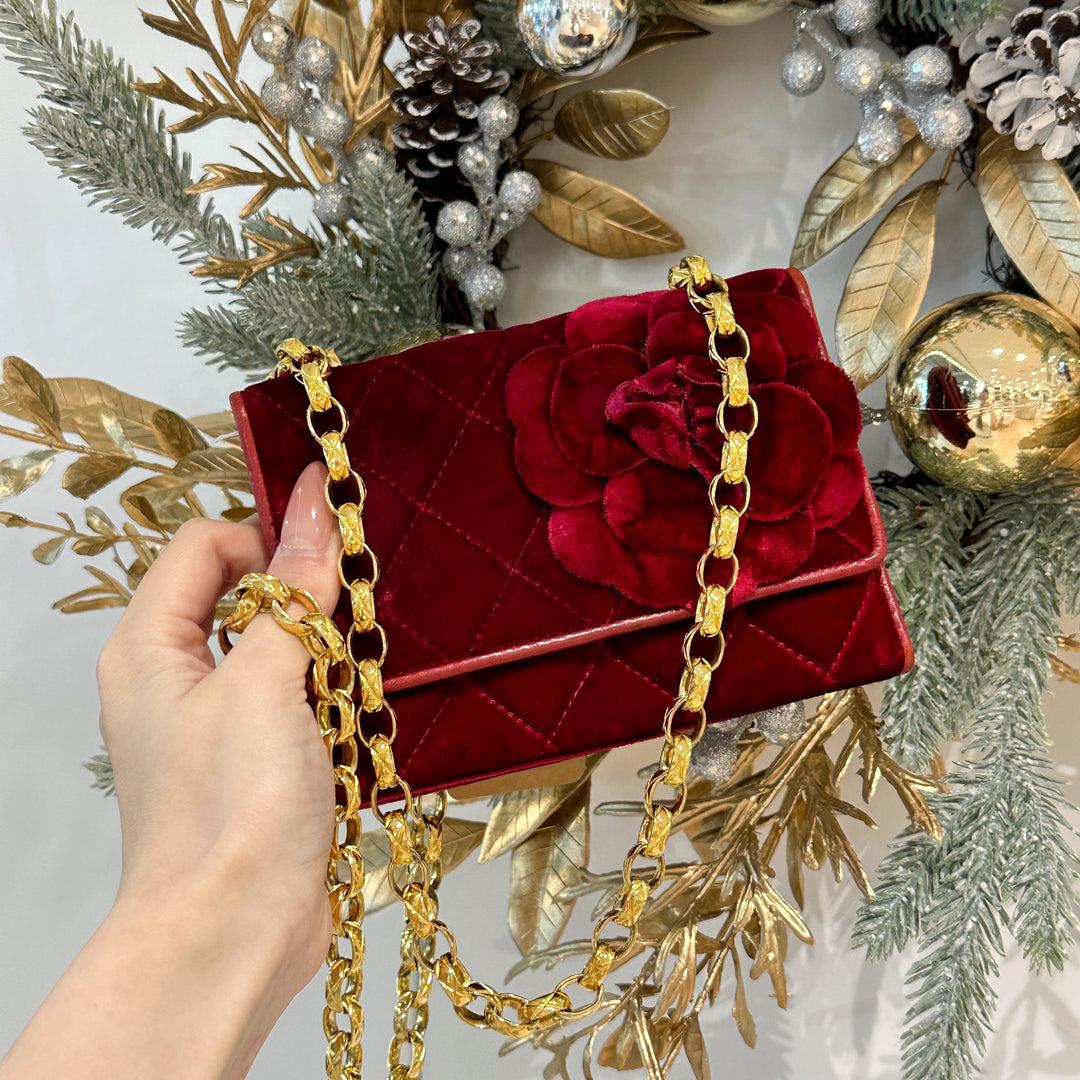 Chanel vintage velvet camellia  mini flap bag