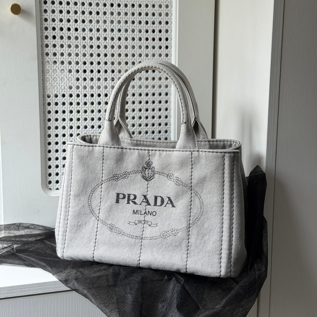 Prada canapa 2way denim shoulder hand bag