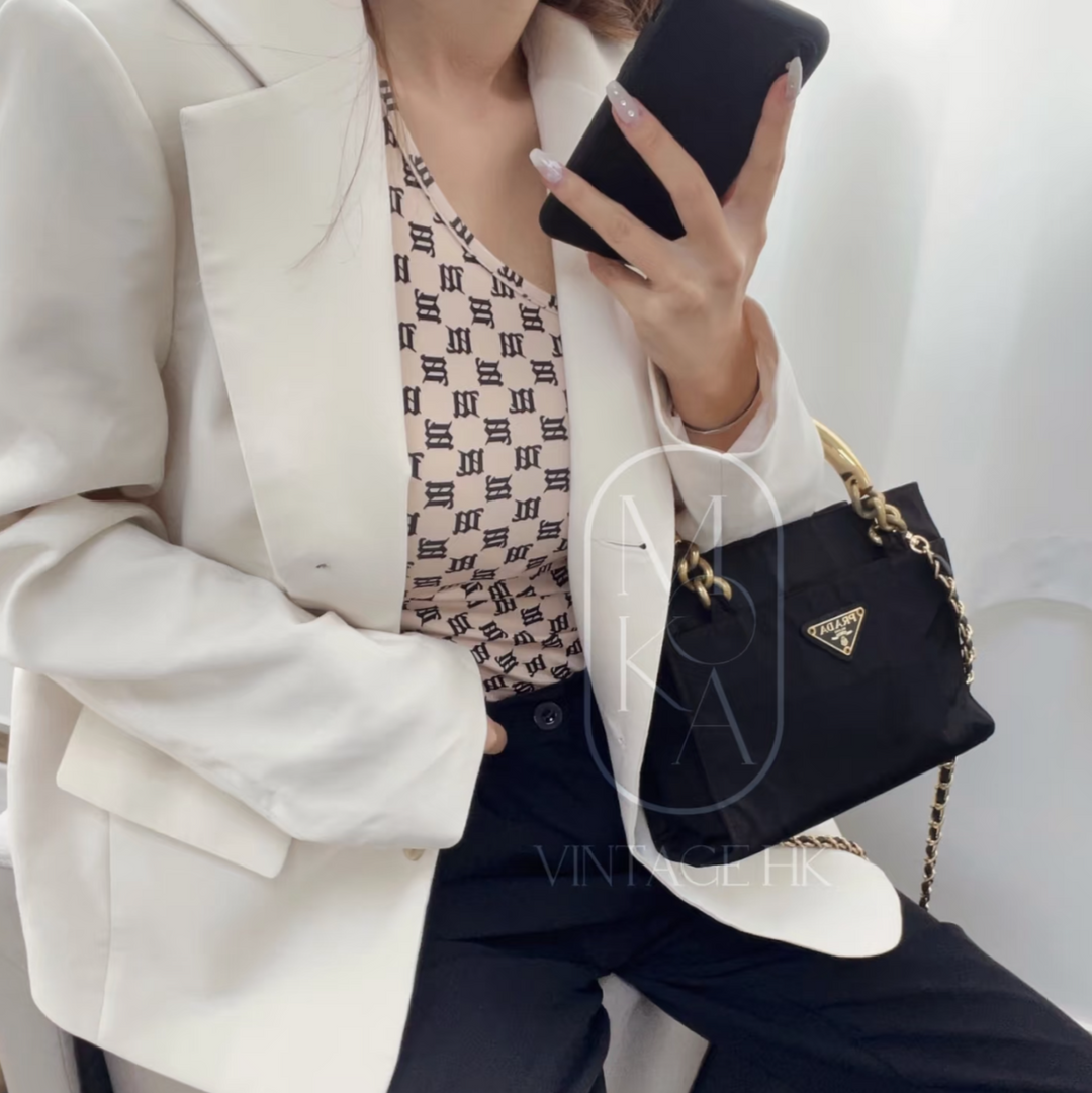 Prada vintage nylon bag with gold handle