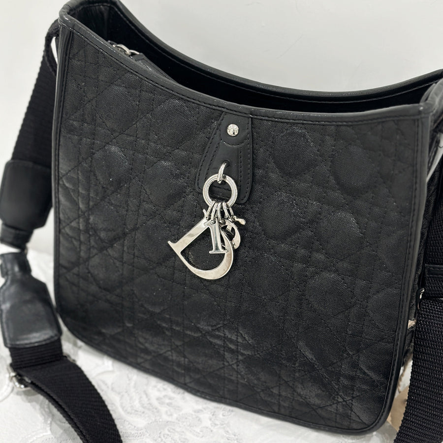 Dior black cannage quilt canves cross body bag