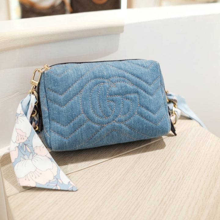 Gucci vintage pearl denim clutch bag+chain