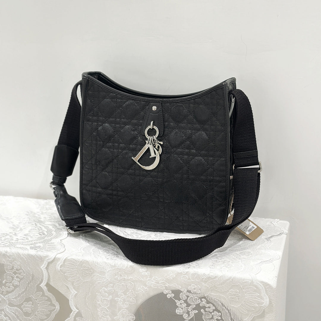 Dior black cannage quilt canves cross body bag