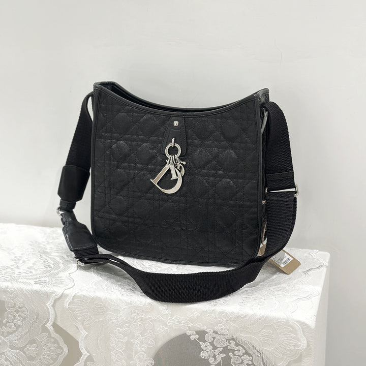 Dior black cannage quilt canves cross body bag
