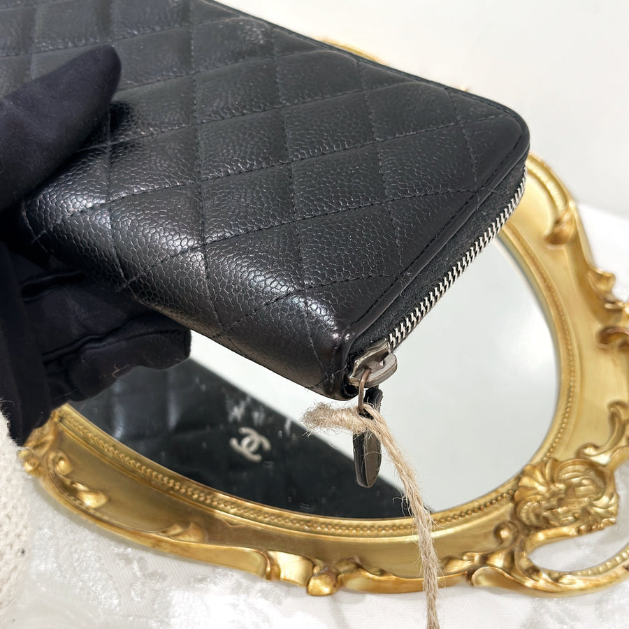Chanel caviar long wallet black/silver