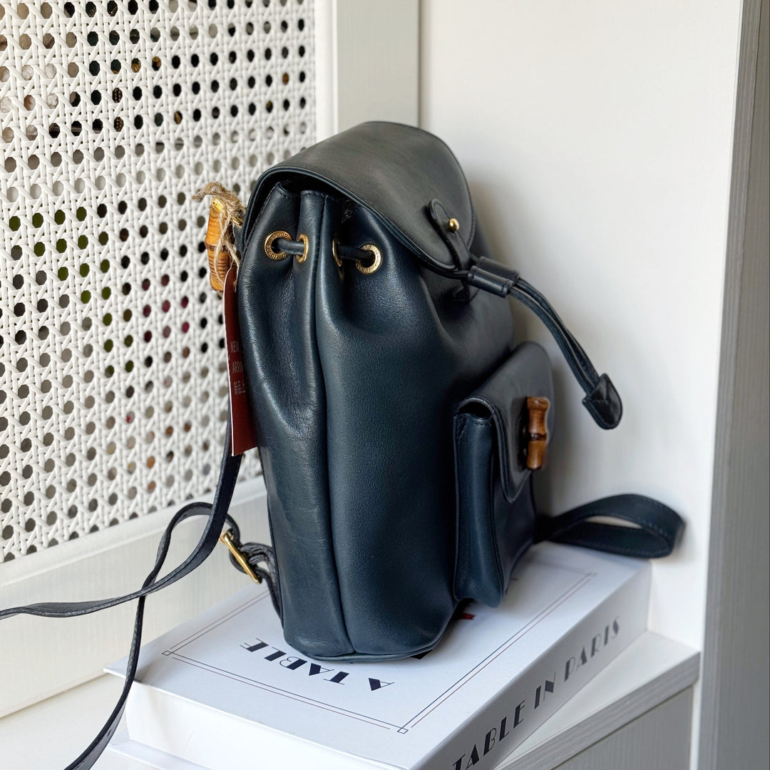 Gucci vintage bamboo backpack（dark green）