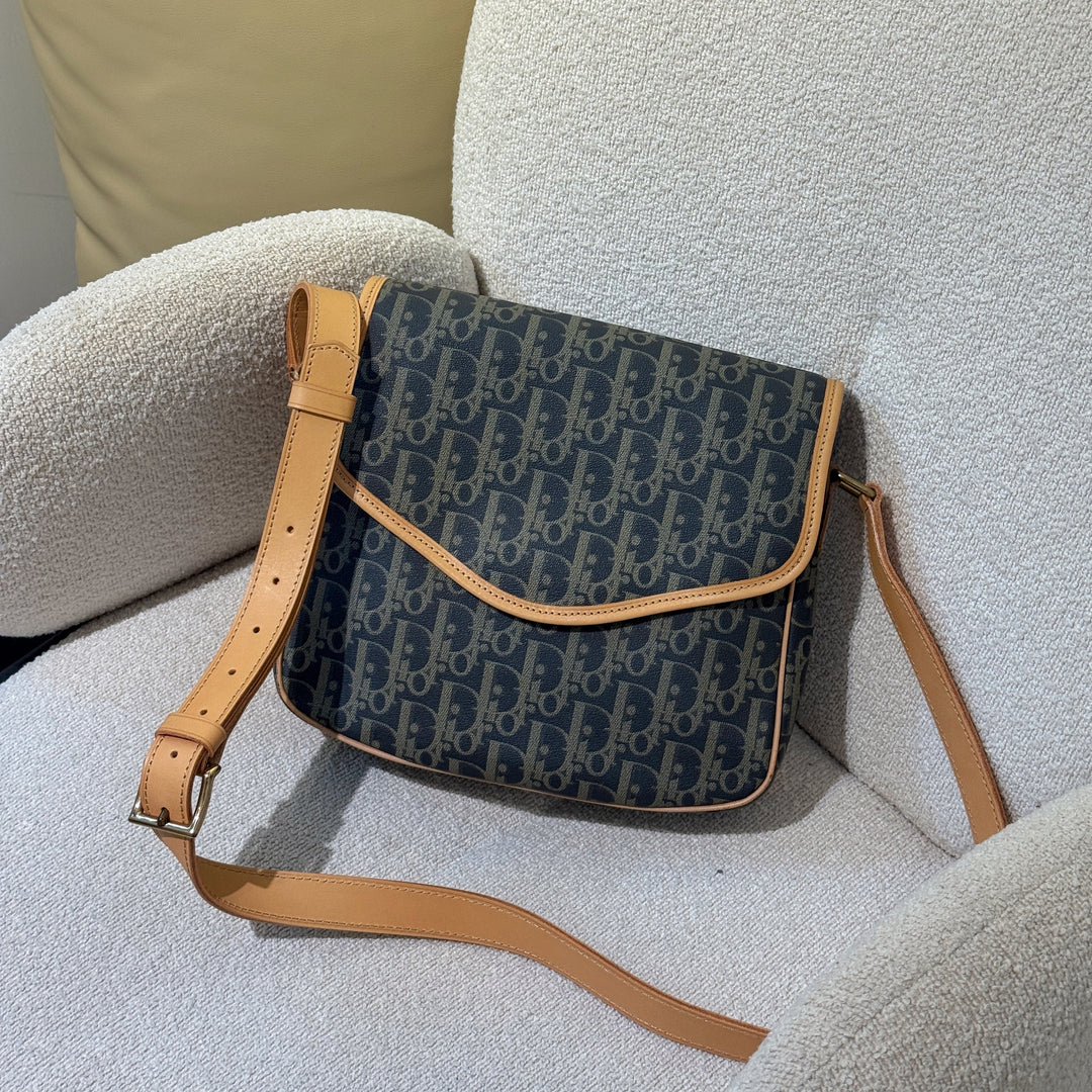 Christian Dior Vintage Trotter Canvas Flap Crossbody Messenger Bag