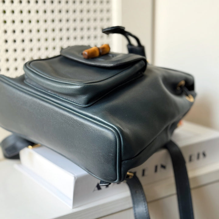 Gucci vintage bamboo backpack（dark green）