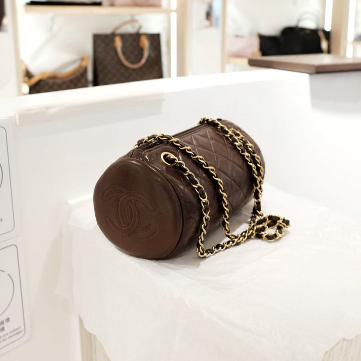 Chanel vintage quilted lambskin cylinder bag