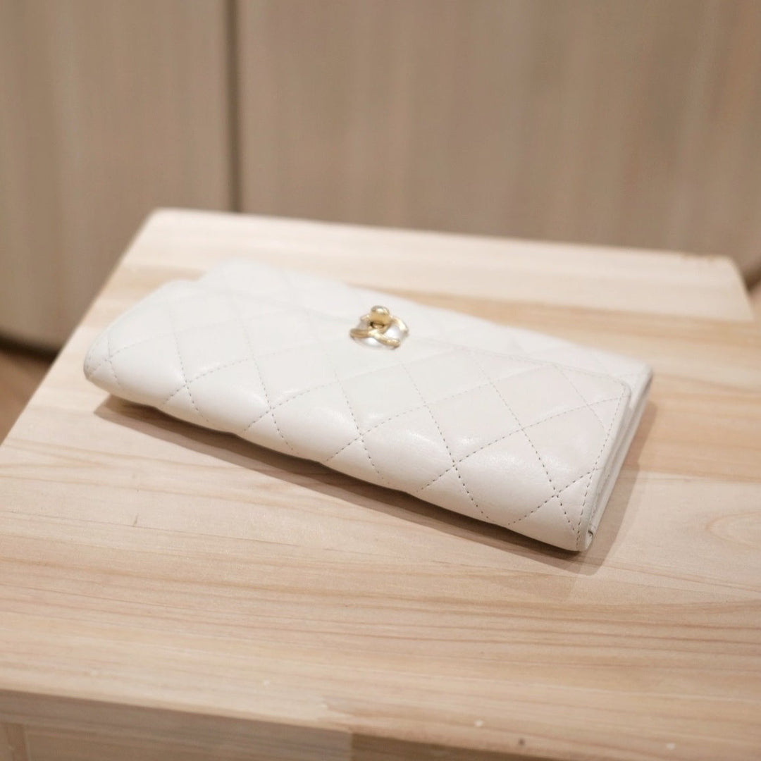 Chanel lambskin pearl CC long wallet