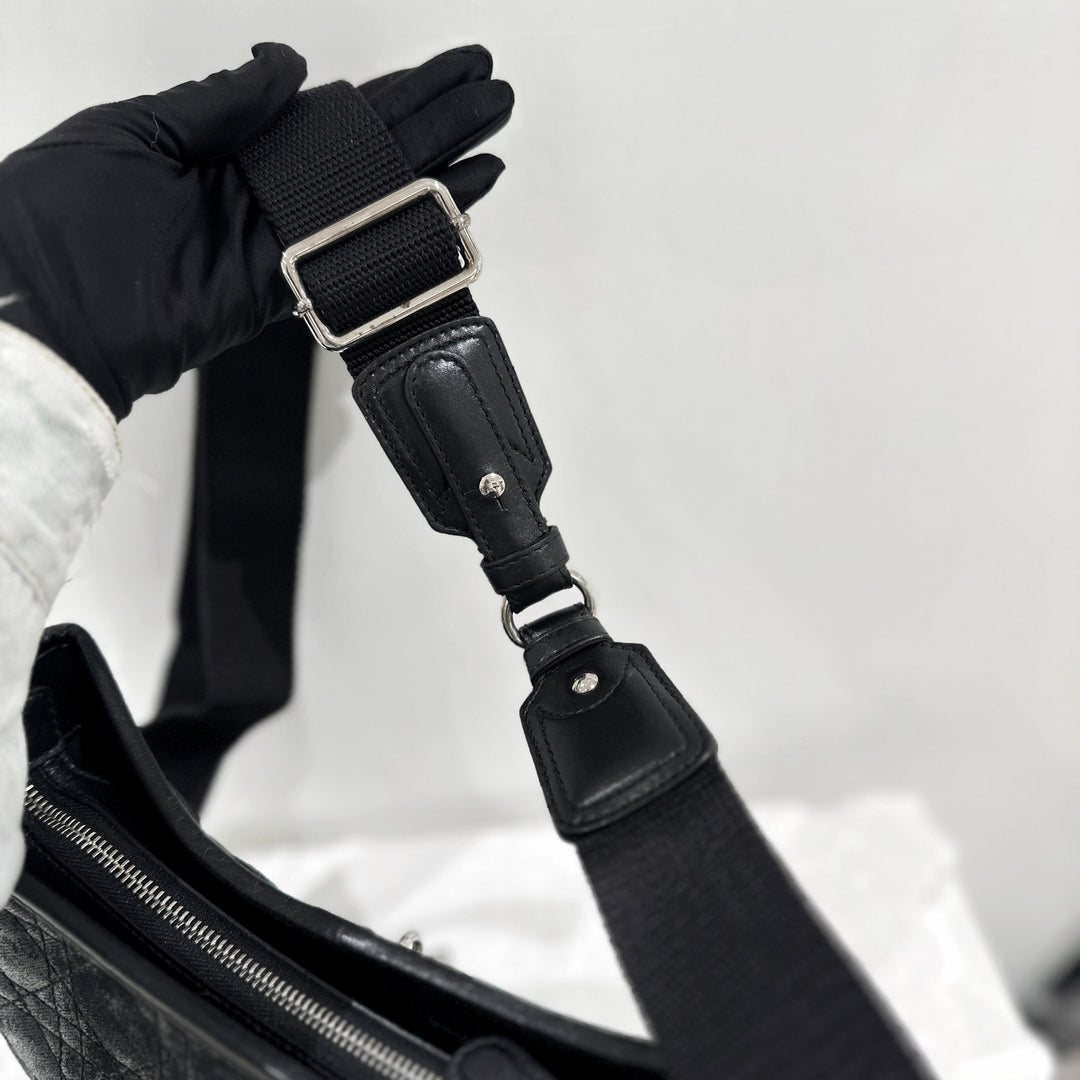 Dior black cannage quilt canves cross body bag