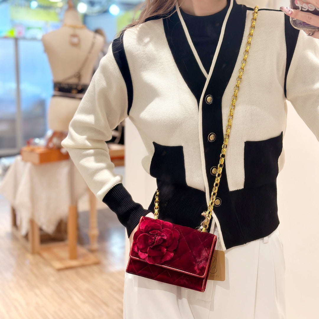 Chanel vintage velvet camellia  mini flap bag