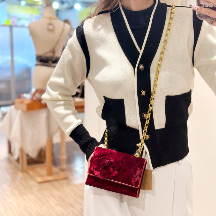 Chanel vintage velvet camellia  mini flap bag