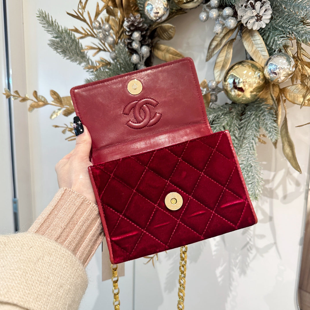 Chanel vintage velvet camellia  mini flap bag