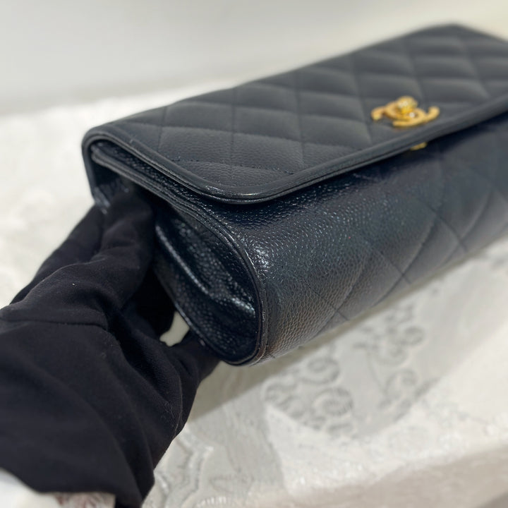 Chanel vintage navy caviar flap bag