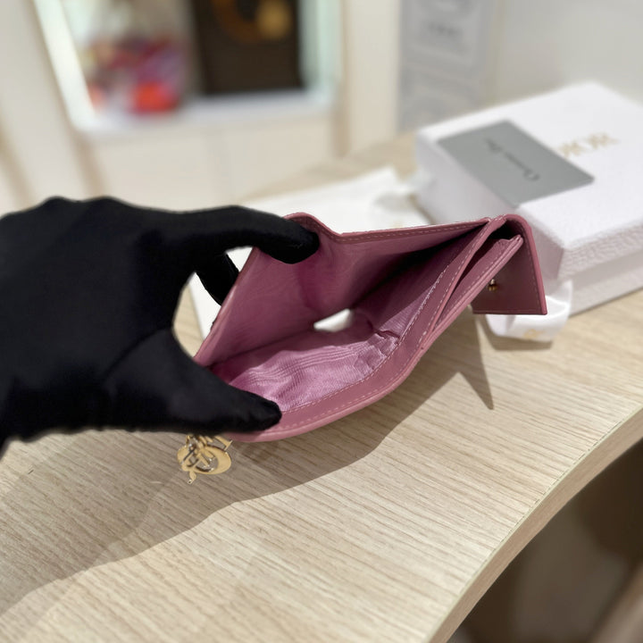 Christian Dior LADY DIOR Lambskin Folding Wallet Small Wallet