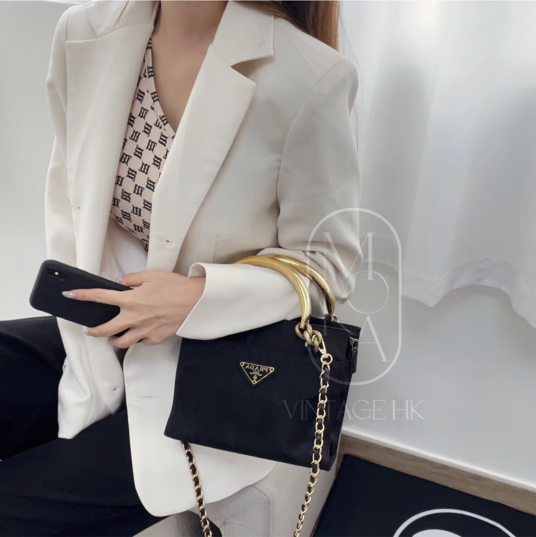 Prada vintage nylon bag with gold handle