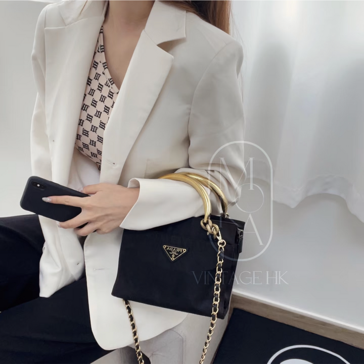 Prada vintage nylon bag with gold handle