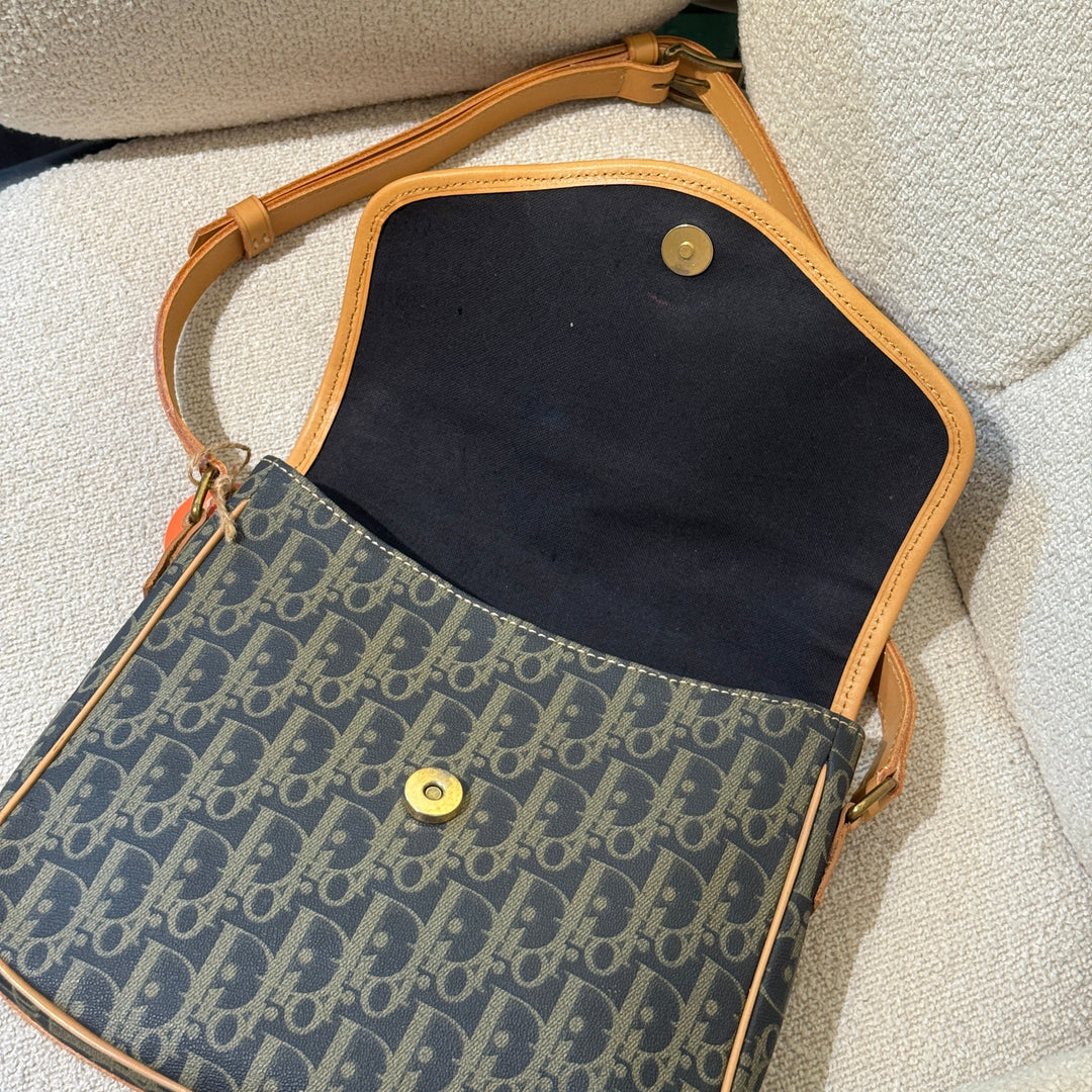 Christian Dior Vintage Trotter Canvas Flap Crossbody Messenger Bag