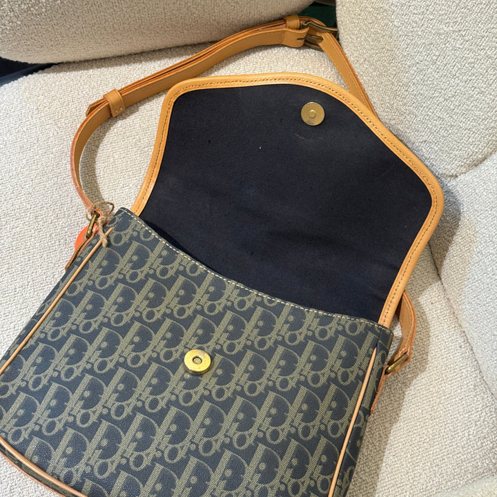 Christian Dior Vintage Trotter Canvas Flap Crossbody Messenger Bag