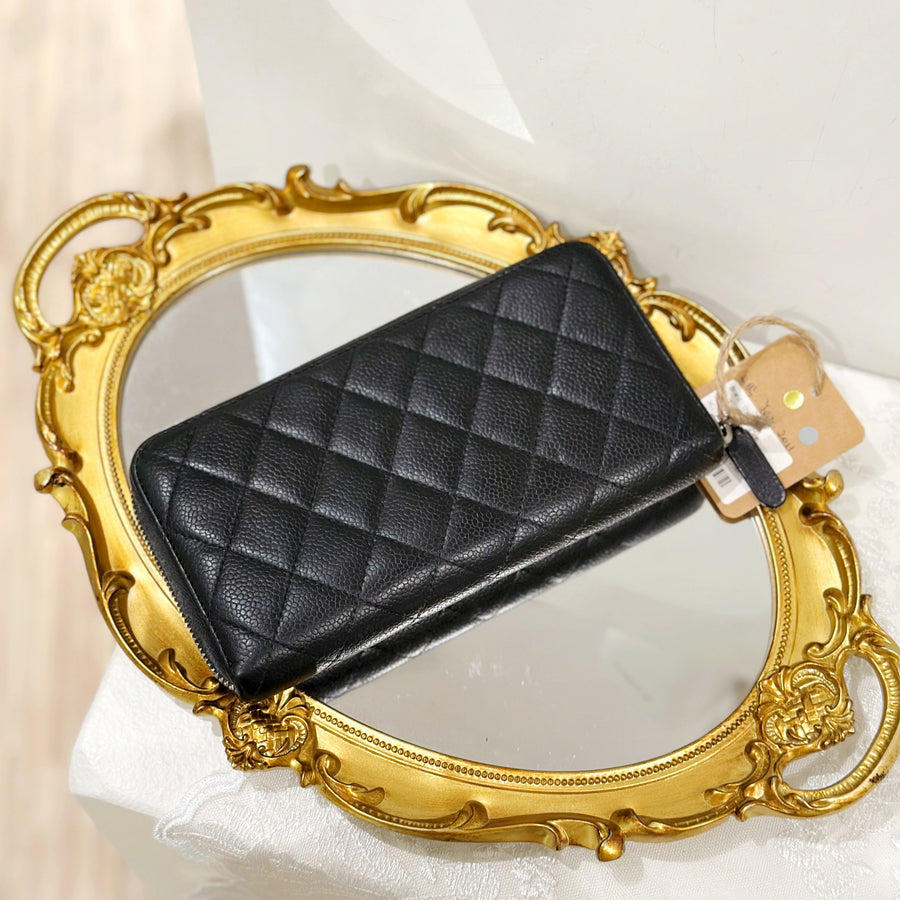 Chanel caviar long wallet black/silver
