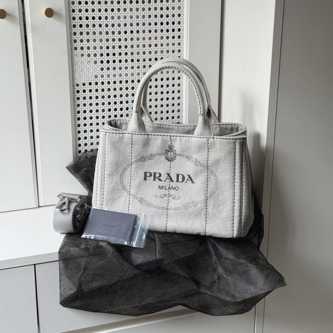 Prada canapa 2way denim shoulder hand bag