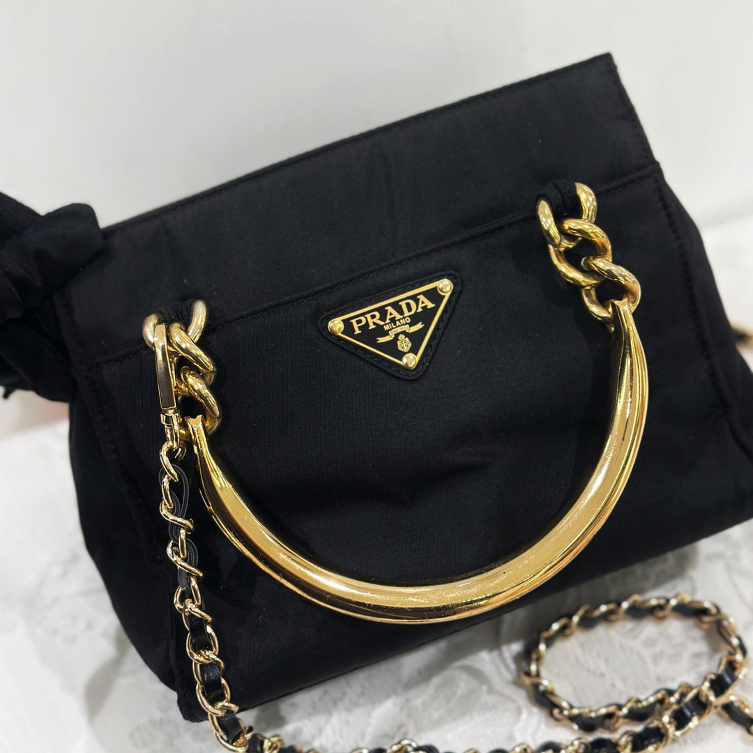 Prada vintage nylon bag with gold handle
