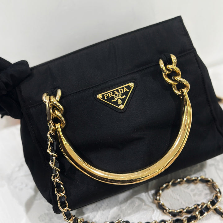 Prada vintage nylon bag with gold handle