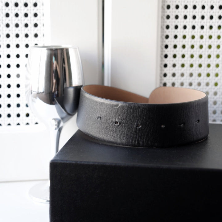 Chanel Black Leather CC Oval Wide Belt