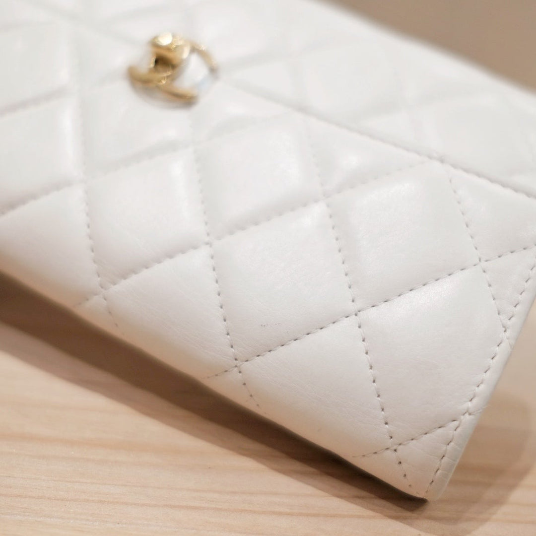 Chanel lambskin pearl CC long wallet