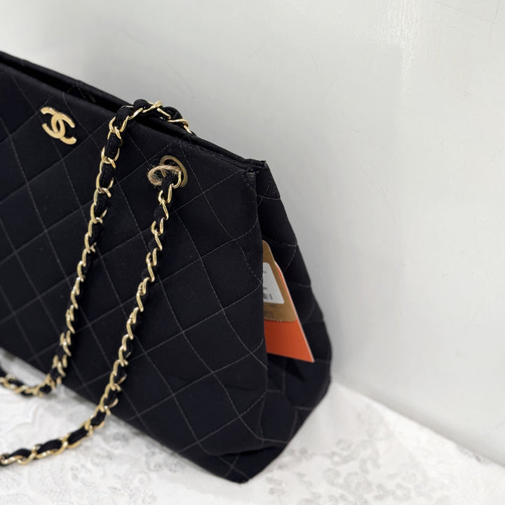 Chanel vintage quilted canvas chain tote