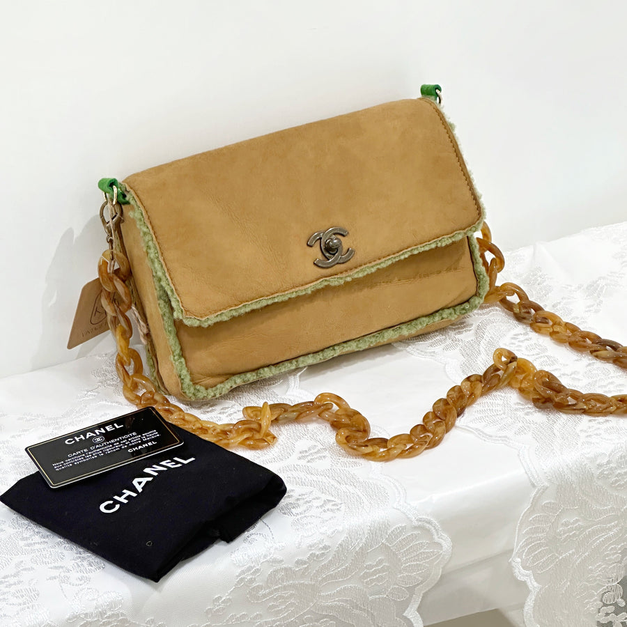 Chanel vintage suede clutch+chain