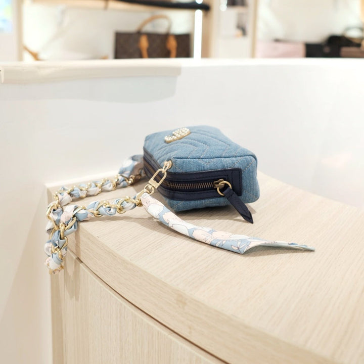 Gucci vintage pearl denim clutch bag+chain