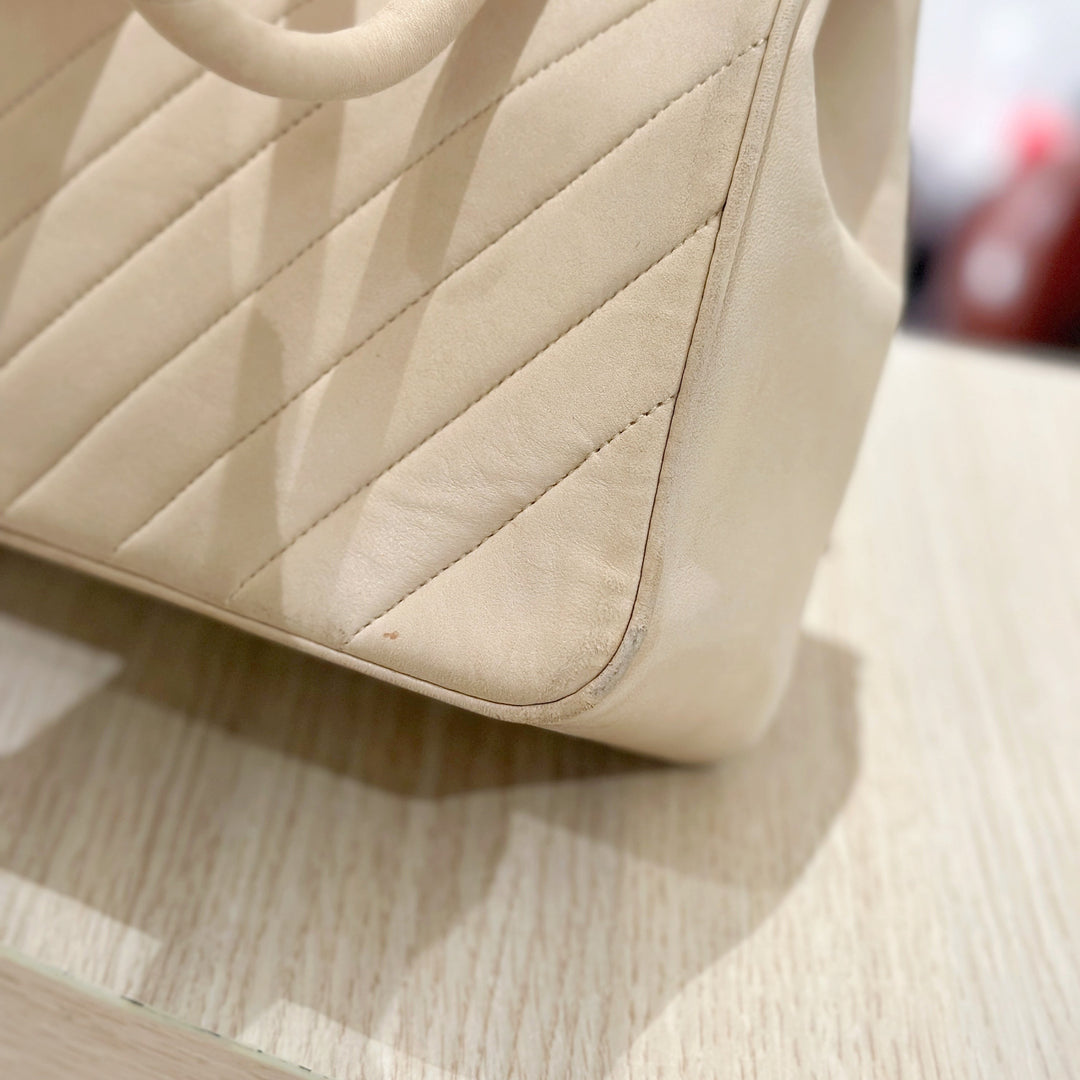 Chanel vintage V shape suede leather tote bag
