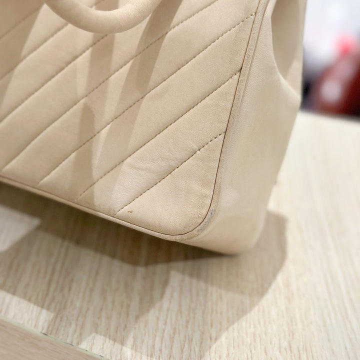 Chanel vintage V shape suede leather tote bag